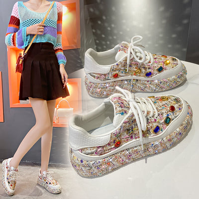 Mocasines Plataforma para Mujer con Tweed Colorido y Piedras - Zapatos Cómodos y Casuales - Image 11