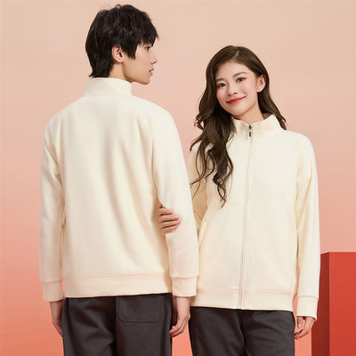 Purple full-zip jacket with a stand-up collar, raglan sleeves, and front pockets, displayed on a hanger. - Image 28