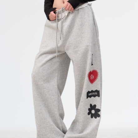 Pantalones de Chándal Vintage con Encaje - Corte Recto y Suelto para Mujer