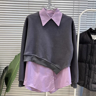 Conjunto Dos Piezas: Camisa Solapa Asimétrica + Sudadera Cropped Primavera - Image 4