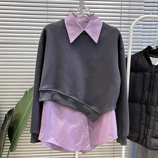 Conjunto Dos Piezas: Camisa Solapa Asimétrica + Sudadera Cropped Primavera - Image 4