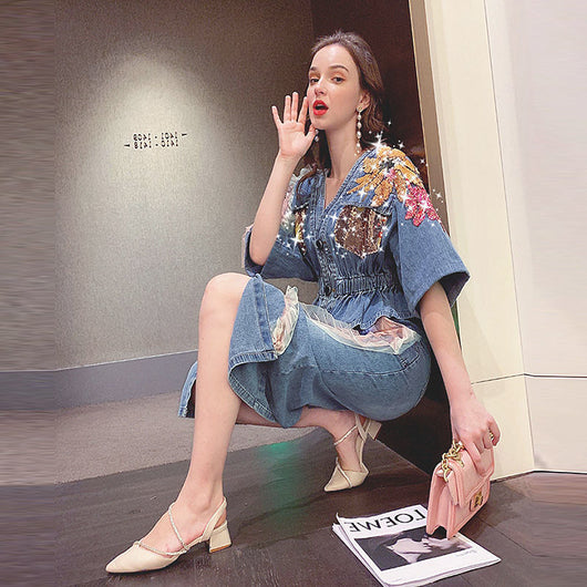 Conjunto Denim Retro con Bordado - Top y Falda Dos Piezas Estilo Street - Image 2