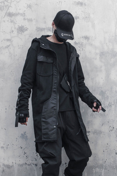 Abrigo Trench Patchwork Retro Dark con Capucha Original - Image 4