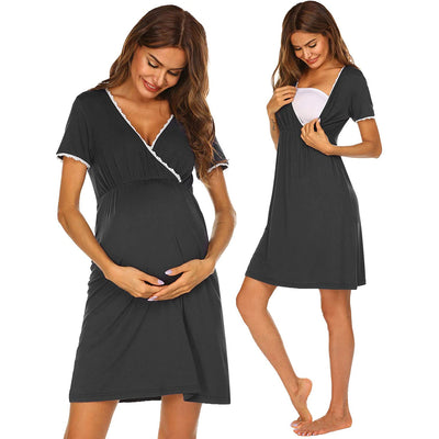 Vestido de Maternidad Elegante con Escote en V y Mangas Cortas de Encaje - Image 9