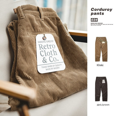Pantalones Corduroy Khaki Retro Holgados de Cintura Media - Image 2