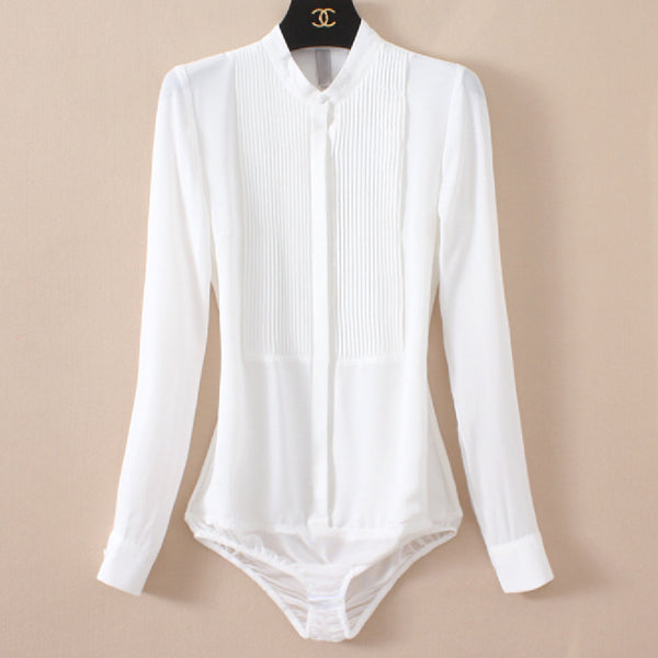 Blusa de Chifón con Cuello Mao y Pliegues Estructurados