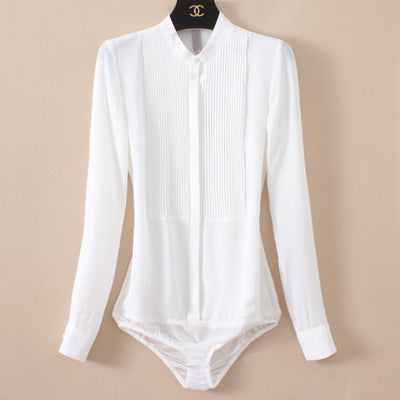 Blusa de Chifón con Cuello Mao y Pliegues Estructurados