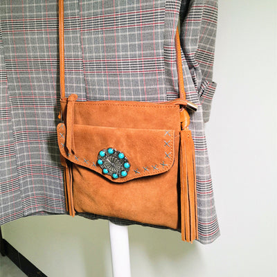 Bolso Bandolera Vintage con Fleece y Flecos Florales - Image 8