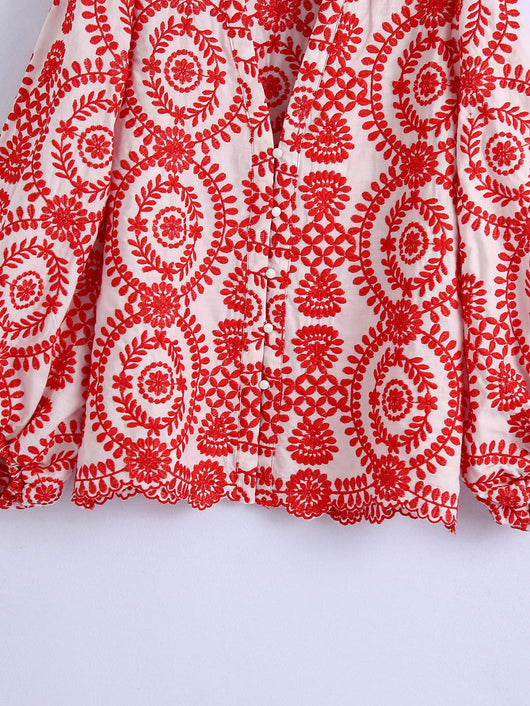 Blusa Larga Bordada Estilo Europeo Americano para Mujer - Image 9
