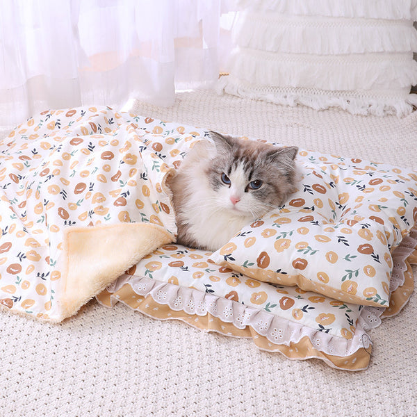 Cama Acolchada Tres Piezas para Gatos y Perros - Colchoneta de Algodón Premium