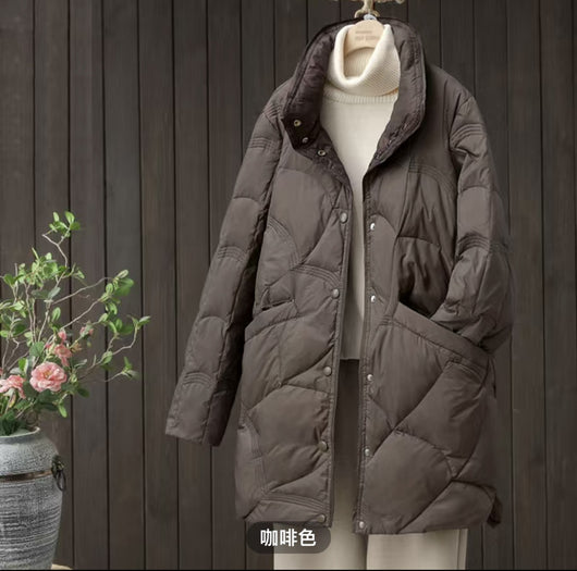 Abrigo Ligero de Plumón Otoño Invierno Mujer Largo Elegante Retro - Image 10