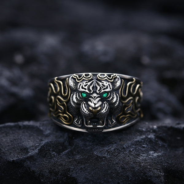 Anillo Ajustable Cabeza de Tigre en Plata 925 Estilo Retro