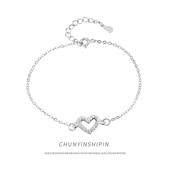 Pulsera Tobillera de Plata Esterlina 925 con Diamante Love