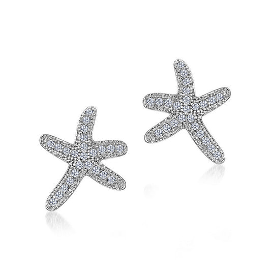 Aretes de Plata Esterlina Baño de Platino Circonitas Estrella de Mar - Image 2