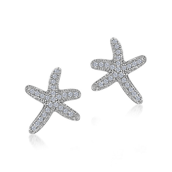 Aretes de Plata Esterlina Baño de Platino Circonitas Estrella de Mar