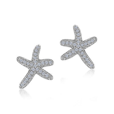 Aretes de Plata Esterlina Baño de Platino Circonitas Estrella de Mar - Image 2