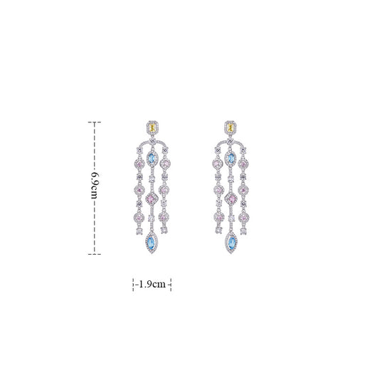 Aretes Largos de Cobre con Circonita Geométrica y Borla para Mujer - Image 10