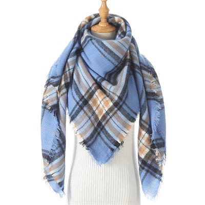 Bufanda de Cashmira Artificial Otoño Invierno Triangular Pareja Cuadros Cálida - Image 41