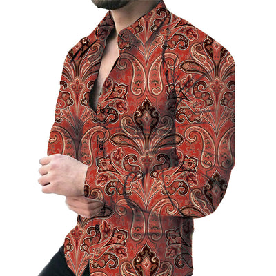 Camisa Casual de Manga Larga con Estampado Floral Grande para Hombre - Image 8