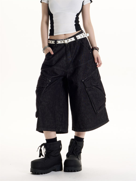 Shorts Denim Retro Americano Cargo con Bolsillos - Estilo Workwear