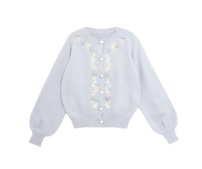 Cardigan Tejido Suave Azul Leche con Bordado - Abrigo Cálido para Mujer - Image 6