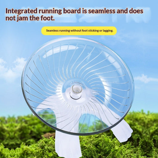 Blue transparent hamster flying saucer running wheel with a white stand, suitable for hamsters and small pets. - Image 4