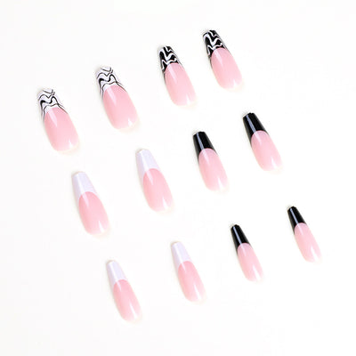 Parches de Uñas Patchwork Blanco y Negro - Diseño French Manicure - Image 5