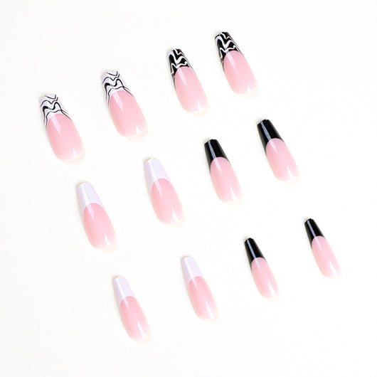 Parches de Uñas Patchwork Blanco y Negro - Diseño French Manicure - Image 5