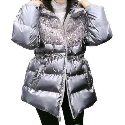 Chaqueta Acolchada con Capucha y Paneles Brillantes de Lentejuelas para Mujer - Image 6