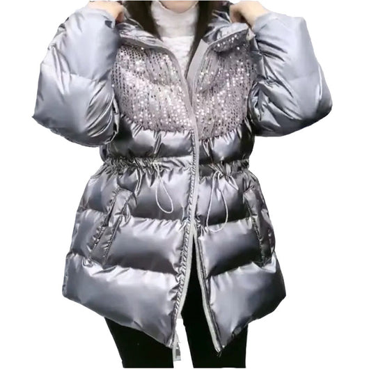 Chaqueta Acolchada con Capucha y Paneles Brillantes de Lentejuelas para Mujer - Image 6