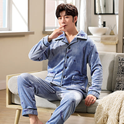Pijama de Franela para Hombre con Solapa - Abrigo Cardigan Otoño e Invierno - Image 3
