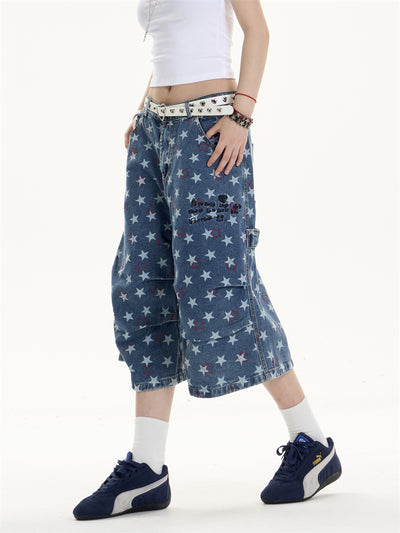 Pantalón Denim Estampado Crop Ancho y Suelto - Image 10