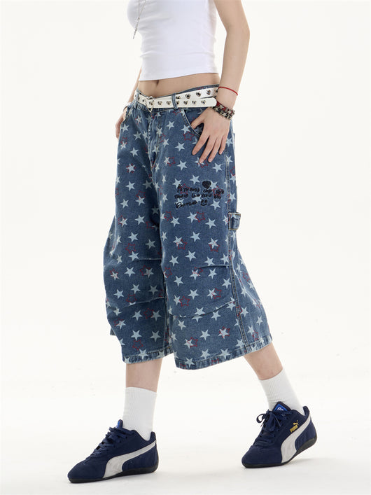 Pantalón Denim Estampado Crop Ancho y Suelto - Image 10