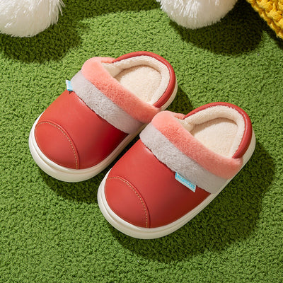 Pantuflas Infantiles Impermeables de Cuero PU con Forro de Algodón