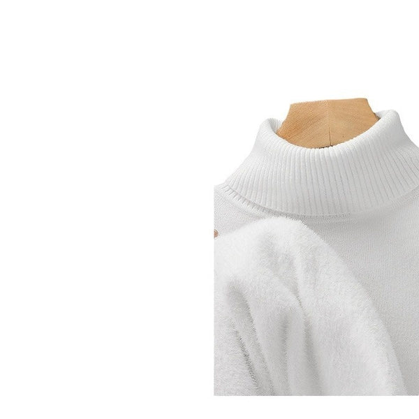 Suéter Cuello Alto Tejido Liso para Hombre con Detalles de Piel