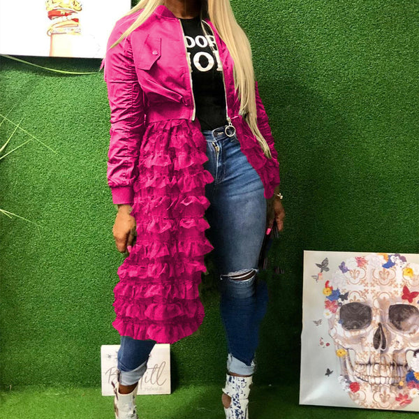 Chaqueta Casual de Color Sólido con Cierre de Cremallera