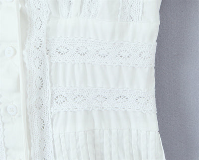Blusa Elegante de Encaje Francés Confeccionada a Mano con Pliegues y Parches - Image 17