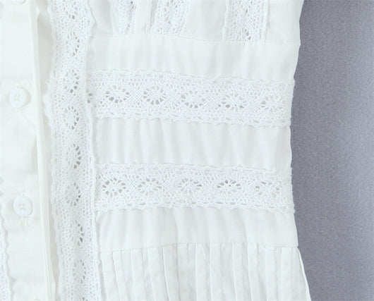 Blusa Elegante de Encaje Francés Confeccionada a Mano con Pliegues y Parches - Image 17