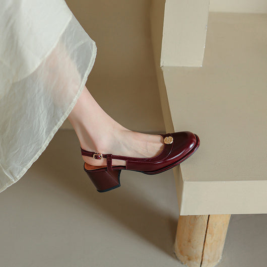 Sandalias Slingback con Tacón Grueso y Puntera Reforzada en Cuero - Image 32