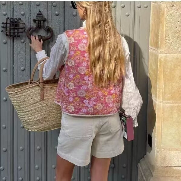 Chaleco Floral Otoñal Reversible de Algodón