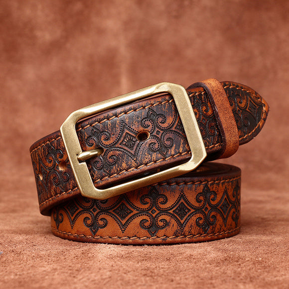 Cinturón de Cuero Genuino Reversible Doble Cara con Grabado Artesanal