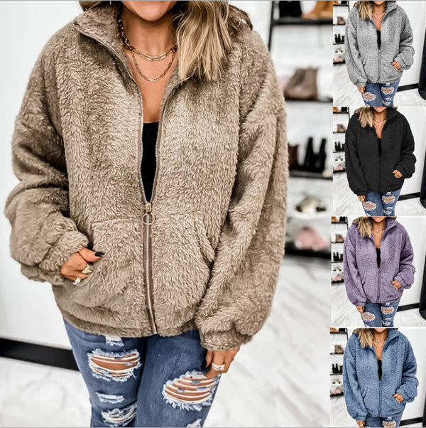 Cardigan Holgado de Felpa con Cierre para Mujer