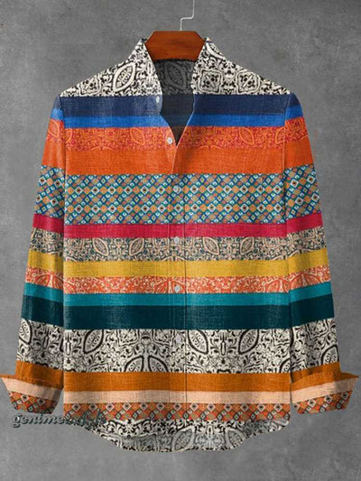 Camisa de Cuadros con Cuello Mao Manga Larga para Hombre - Image 8