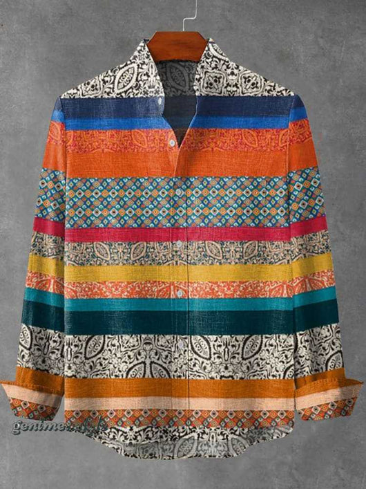 Camisa de Cuadros con Cuello Mao Manga Larga para Hombre - Image 8
