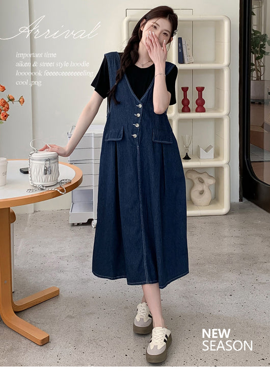 Conjunto de Dos Piezas: Falda Denim con Chaleco y Camiseta Base Talla Grande - Image 14