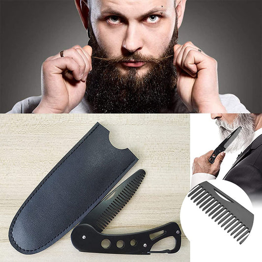 Peine de Barba Acero Inoxidable Plegable 3 en 1 con Abridor de Botellas