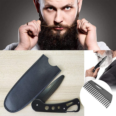 Peine de Barba Acero Inoxidable Plegable 3 en 1 con Abridor de Botellas