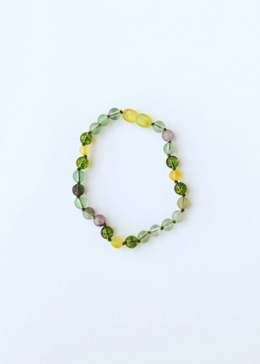 Raw Baltic Sea Amber + Fluorite + Peridot || Gemstone Anklet or Bracelet
