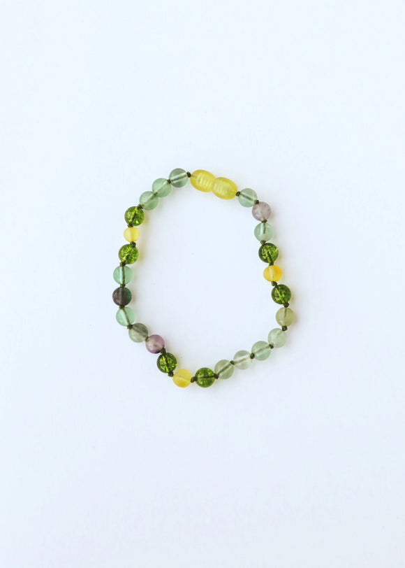 Raw Baltic Sea Amber + Fluorite + Peridot || Gemstone Anklet or Bracelet
