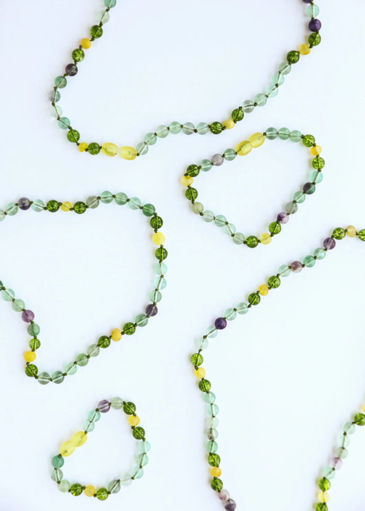 Raw Baltic Sea Amber + Fluorite + Peridot || Gemstone Anklet or Bracelet